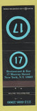 Matchbook Cover - 17 Restaurant Bar New York City