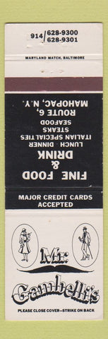 Matchbook Cover - Mr Gambelli's Restaurant Mahopac NY