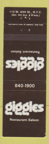 Matchbook Cover - Giggles Restaurant Saloon New York City