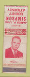 Matchbook Cover - James Simpson County Attorney Election WORN