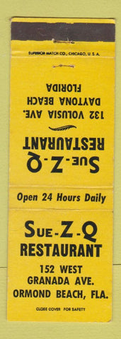 Matchbook Cover - Sue Z Q Restaurant Ormond Beach FL