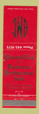 Matchbook Cover - Business Professional Arts Club Coconut Grove FL
