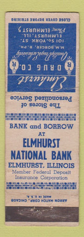Matchbook Cover - Elhurst Drug IL National Bank ARROW WORN