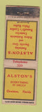 Matchbook Cover - Alston's Drug Store Clewiston FL WORN