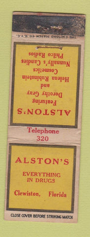 Matchbook Cover - Alston's Drug Store Clewiston FL WORN