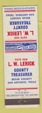 Matchbook Cover - LW Lerick County Treasurer Election San Antonio TX