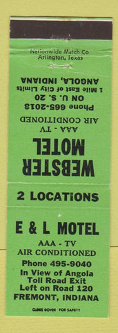 Matchbook Cover - E&L Motel Webster Motel Fremont Angola IN WEAR