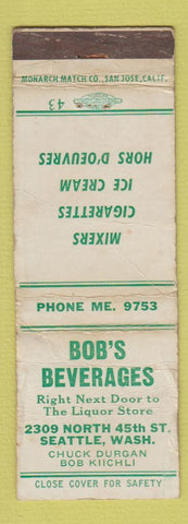 Matchbook Cover - Bob's Beverages Seattle WA WORN
