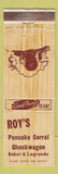 Matchbook Cover - Roy's Pancake Corral Chuckwagon WEAR