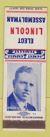 Matchbook Cover - Lincoln For Assemblyman Election