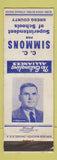 Matchbook Cover - CC Simmons Superintendent of Schools Election Gregg County