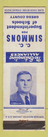Matchbook Cover - CC Simmons Superintendent of Schools Election Gregg County