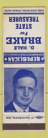 Matchbook Cover - D Hale Brake for State Treasurer  WEAR