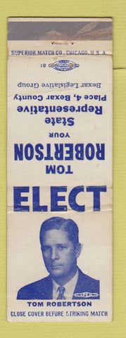 Matchbook Cover - Tom Roberson State Rep Election Bexar County WEAR