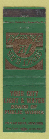 Matchbook Cover - Light and Water Board of Public Works Poplar Bluff MO