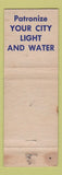 Matchbook Cover - Light and Water Board of Public Works Poplar Bluff MO