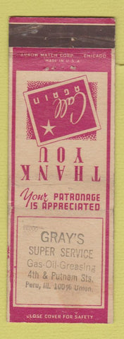 Matchbook Cover - Gray's Super Service oil gas Peru IL ARROW STAMPED