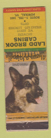Matchbook Cover - Ladd Brook Cabins Pownal VT German Shepherd WEAR