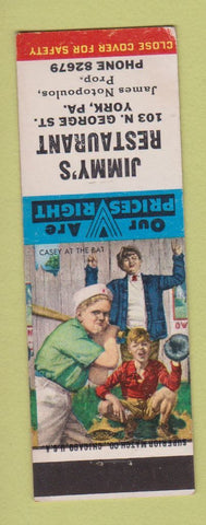Matchbook Cover - Jimmy's Restaurant York PA