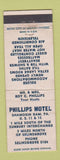 Matchbook Cover - Phillips Motel Selinsgrove PA