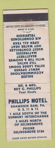 Matchbook Cover - Phillips Motel Selinsgrove PA