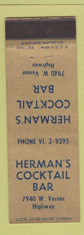 Matchbook Cover - Herman's Cocktail Bar 1941 WEAR