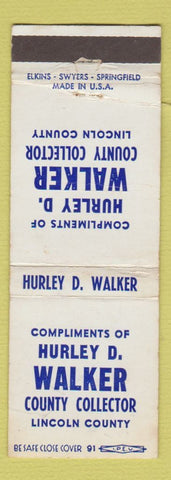 Matchbook Cover - Hurley D Walker County Collector Lincoln County