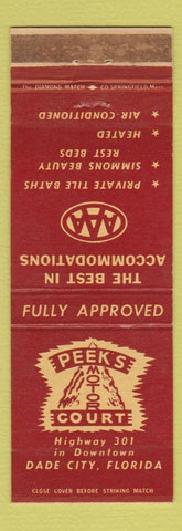 Matchbook Cover - Peek's Motor Court Dade City FL WEAR