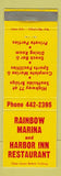 Matchbook Cover - Rainbow Marina Harbor Inn Restaurant AL? WEAR