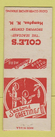 Matchbook Cover - Cole's Store Christmas Hamton NH BOBTAIL