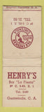 Matchbook Cover - Henry's Bar La Fiesta Guatemala BOBTAIL