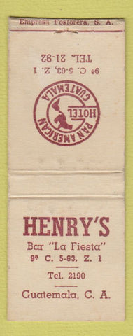 Matchbook Cover - Henry's Bar La Fiesta Guatemala BOBTAIL