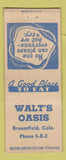 Matchbook Cover - Walt's Oasis Broomfield Colorado BOBTAIL