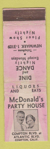 Matchbook Cover - McDonald's Party House Compton CA CROWN WORN