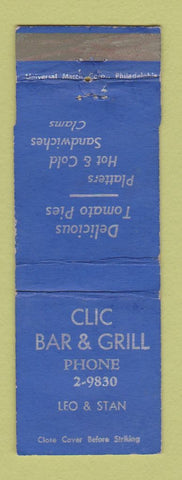 Matchbook Cover - Clic Bar Grill WEAR