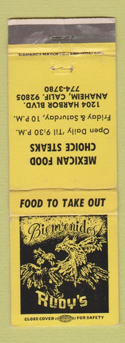 Matchbook Cover - Rudy's Mexican Restaurant Anaheim CA
