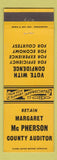 Matchbook Cover - Margaret McPherson for County Auditor Bremerton WA
