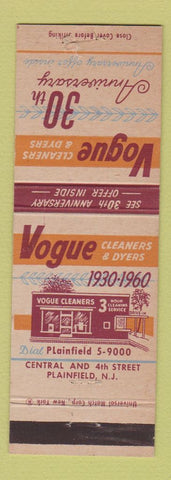Matchbook Cover - Vlue Cleaners Dyers Plainfield NJ WEAR