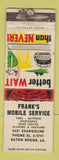 Matchbook Cover - Frank's Mobil oil gas Baton Rouge LA WORN