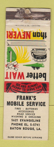Matchbook Cover - Frank's Mobil oil gas Baton Rouge LA WORN