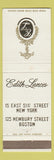 Matchbook Cover - Edith Lances New York City Boston MA