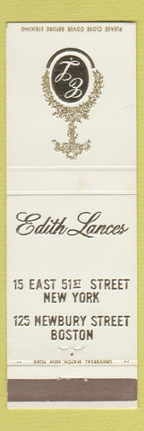 Matchbook Cover - Edith Lances New York City Boston MA