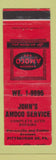 Matchbook Cover - John's Amoco oil gas Pittsburgh PA WEAR