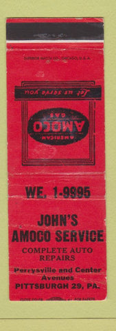 Matchbook Cover - John's Amoco oil gas Pittsburgh PA WEAR