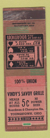 Matchbook Cover - Vindy's Savoy Grille Youngstown OH WEAR