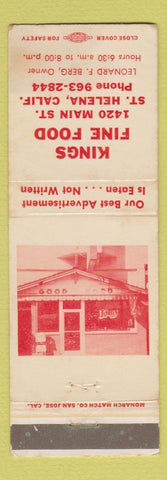 Matchbook Cover - Kings Fine Food St Helena CA WEAR