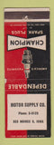 Matchbook Cover - Champion Spark Plugs Motor Supply Des Moines IA