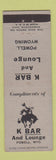 Matchbook Cover - K Bar and Lounge Powell WY