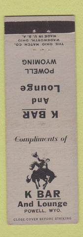 Matchbook Cover - K Bar and Lounge Powell WY