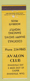 Matchbook Cover - Avalon Club Evansville WY